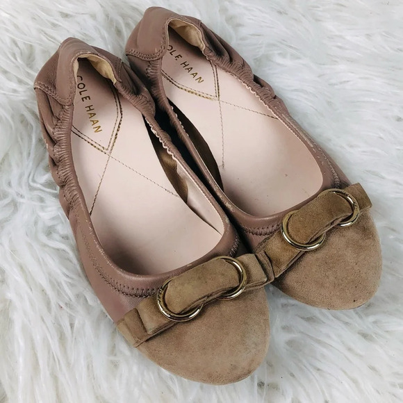 Cole Haan suede and patent leather buckle top round toe ballet flats - Picture 1 of 11